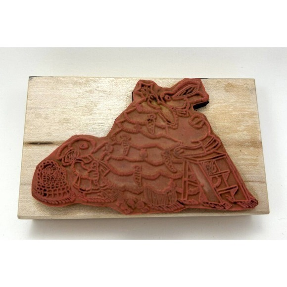 Vintage Rubber Stamp Bunnies Decorating A‎ Christmas Tree Carrots Rabbits Garden - Picture 3 of 7